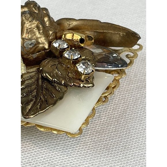 Vintage Assemblage Brooch Maximal Art Style Cherub Romantic Gold Tone Rhinestone - Picture 5 of 9